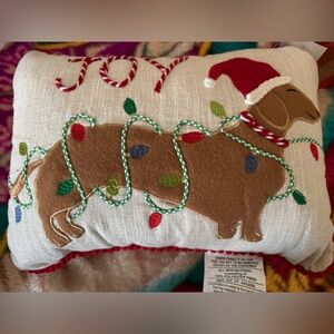 Doxie holiday lights pillow